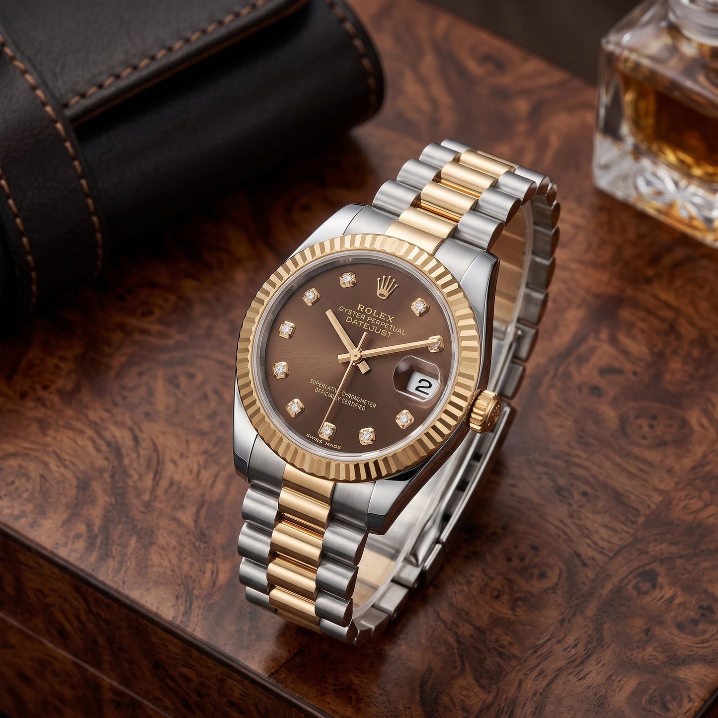 Rollie Brown Datejust Two-Tone Women's Watch