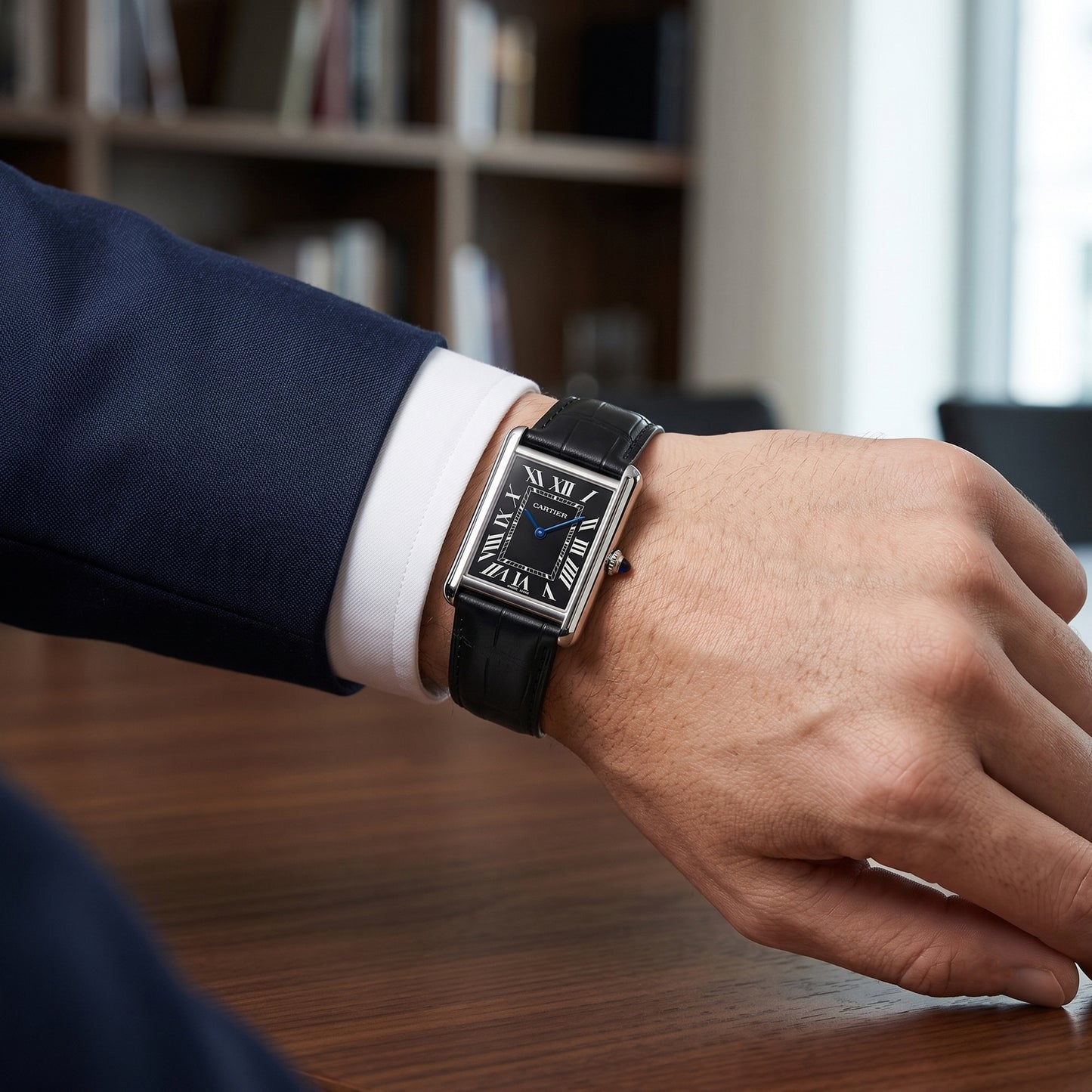 Cartier Tank Black Leather Strap Unisex Watch
