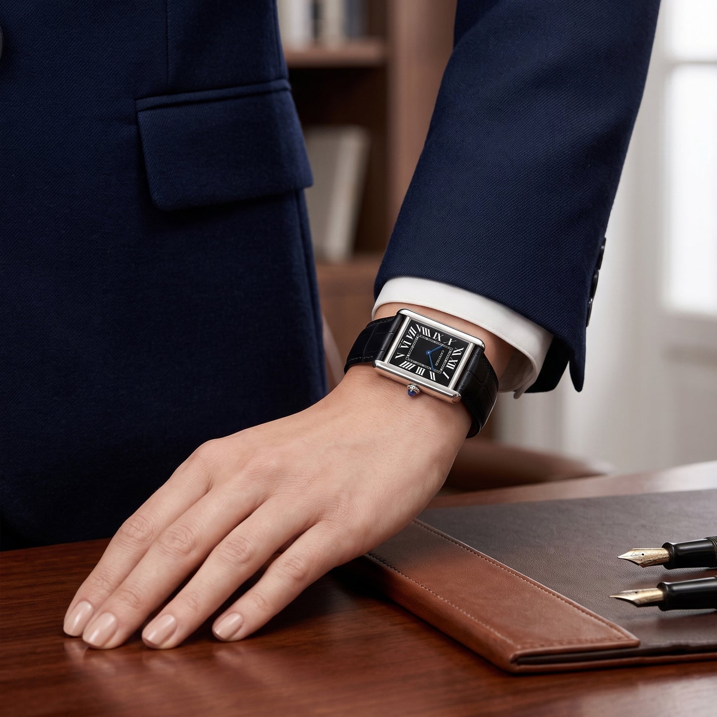 Cartier Tank Black Leather Strap Unisex Watch