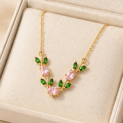 Tulip Leaf Crystal Necklace