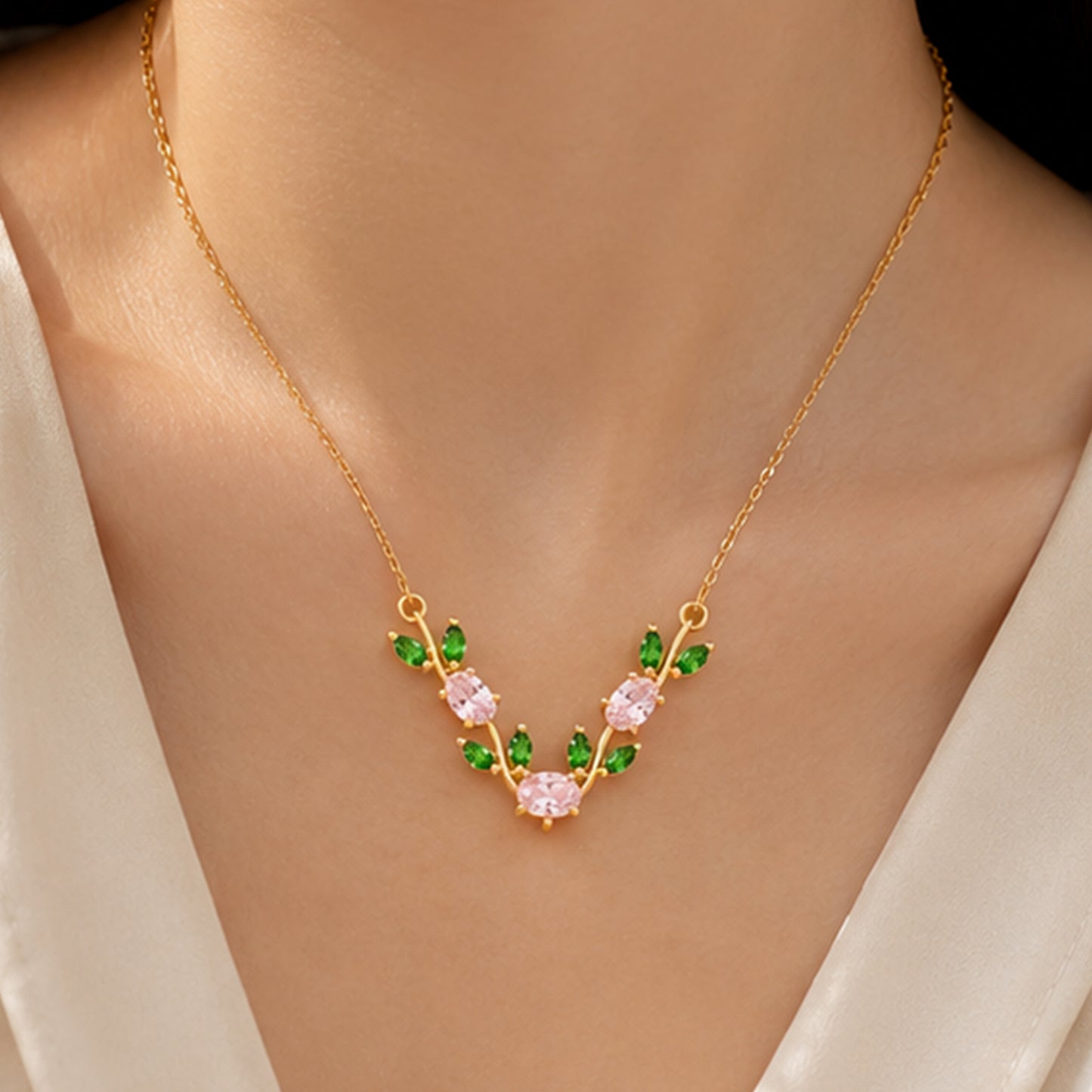 Tulip Leaf Crystal Necklace